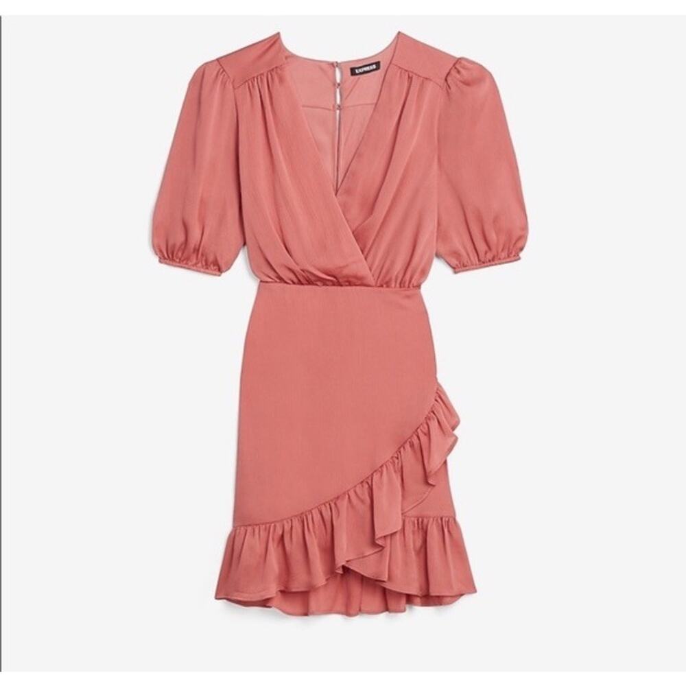 Women's Express Printed Ruffle Wrap Hi Low Maxi Dress M Pink